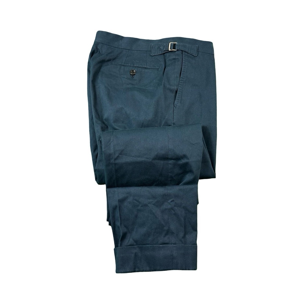RING JACKET Blue Adjustable Side Tab Cotton Pleated Mens Trouser Size 36X30 Cuff